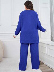 EURMUSE Conjunto de dos piezas de suéter y pantalones con mangas raglán - azul real - Ver 2