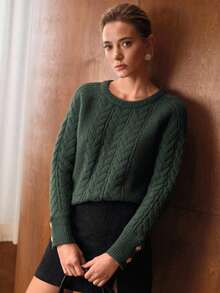 MOTF PREMIUM 绞花针织纯色金属花卉细节毛衣 - 綠色 - 查看 8