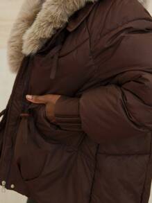 Aveloria Modichic Premium gepolsterter Mantel mit abnehmbarem Fellkragen, kurzer Stil, hochwertiger Wintermantel für Frauen - Kaffeebraun - Übersicht 4