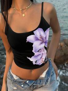 SHEIN EZwear 女士时尚度假休闲花卉印花吊带背心 - 彩色 - 查看 4