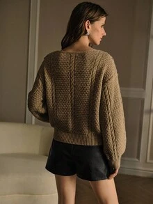 MOTF PREMIUM WOMEN'S AUTUMN/WINTER SEQUIN EMBROIDERED KNITTED SWEATER - Khaki - View 4