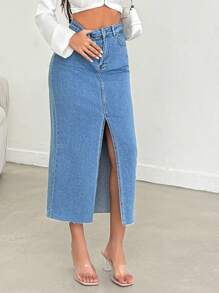 SHEIN Cottnline Women Mom Fit Denim Pant - Blue - View 3