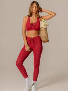 Aralina Leisurewear Activewear Lace Up Top With Racer Back Perfect For Summer Outfits And Airport Outfits For Women And 4th Of July - Red - View 13