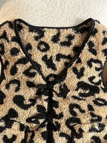 Teen Girl Leopard Print Vest Jacket, Autumn/Winter - Multicolor - View 3
