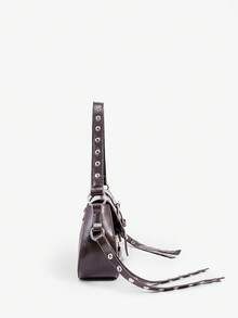 SHEIN X Lucía Bellido SHEIN SXY 女士单肩包、流浪包、流苏、铆钉、酷炫、时尚、街头、简约、个性、百搭、适合约会、日常、购物、下午茶 - 咖啡 - 查看 4