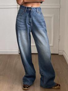 Livesso Women's Loose Casual Straight-Leg Jeans, Autumn/Winter New Arrival - Blue - View 3