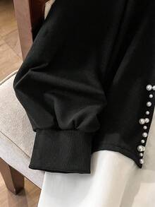 Lacomfia Damska luźna bluza z okrągłym dekoltem i długim rękawem, zdobiona perłami, swobodna, codzienna i uniwersalna, w dużych rozmiarach