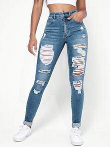 EURMUSE Women's Light Color Distressed Fashion Denim Jeans - Light Wash - View 3