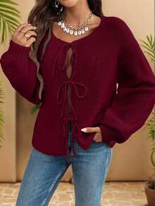 EURMUSE 女士休闲宽松系带长袖开衫，适合日常穿着