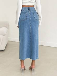 SHEIN Cottnline Women Mom Fit Denim Pant - Blue - View 2