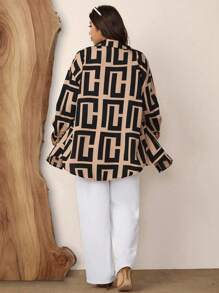 Zelara 大码女式秋季休闲日常几何印花长袖衬衫，休闲宽松舒适长款，适合居家和度假穿着，秋季、感恩节女式感恩节衬衫 - 彩色 - 查看 2