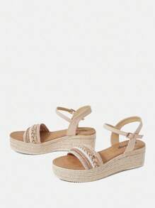 Styleloop Women's Woven Rope Platform Wedge Sandals, Vacation Style BOHO Chic Retro American Western Music Festival Party Outfit