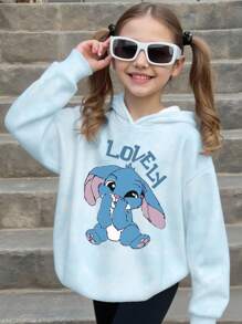 Girls' Casual Cute Cartoon Blue Rabbit Pattern Printed Pullover Sweatshirt Cute Hoodies For Girls Tween Girl Clothes Hoodie Cute Hoodies For Tweens Girls Hoodies Bunny Hoodies For Girls Fall Winter