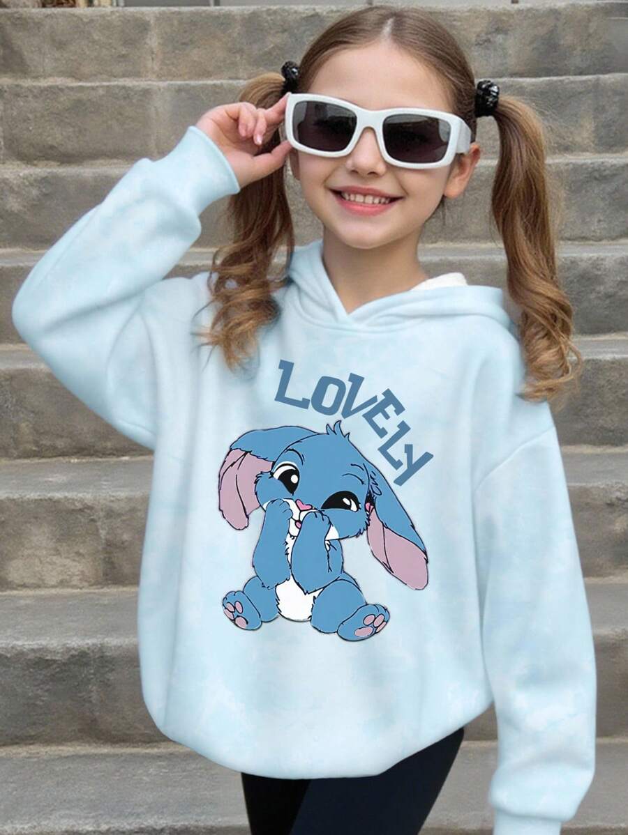 Girls' Casual Cute Cartoon Blue Rabbit Pattern Printed Pullover Sweatshirt Cute Hoodies For Girls Tween Girl Clothes Hoodie Cute Hoodies For Tweens Girls Hoodies Bunny Hoodies For Girls Fall Winter
