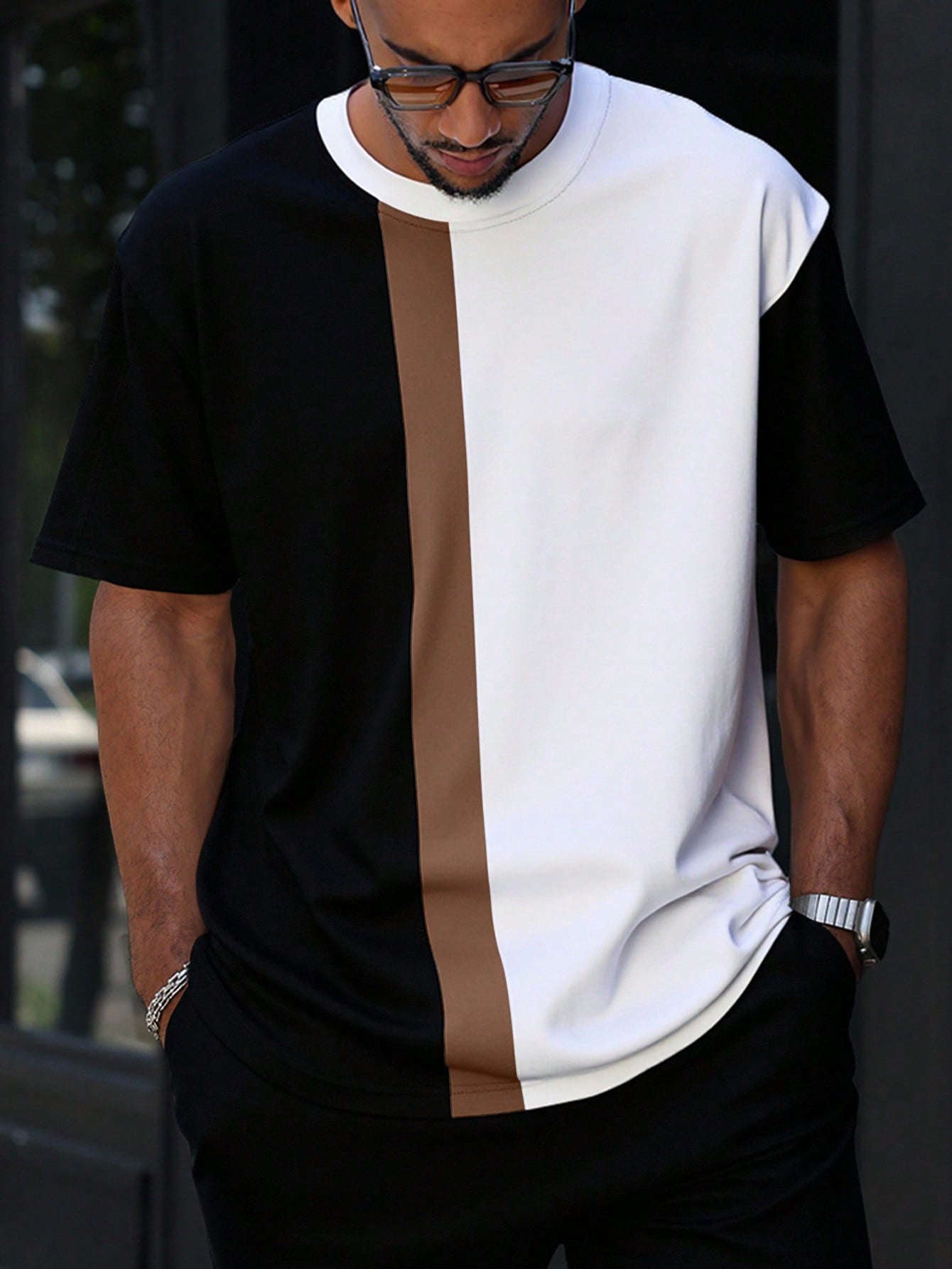 Manfinity Homme قميص كاجوال بألوان متباينة للرجال...