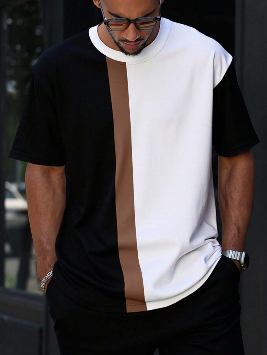 Manfinity Homme Plus Size Men's Casual Colorblock T-Shirt, Summer - Multicolor - View 1