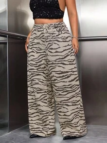 Jeanoix 大码女式无弹力牛仔裤，休闲舒适修身斑马纹直筒工装裤，女式牛仔装 - 彩色 - 查看 6