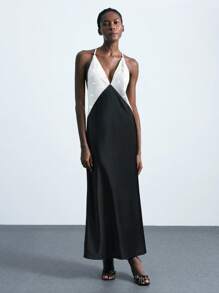 Maija 女士时尚性感撞色亮片拼布露背连衣裙 - 彩色 - 查看 5