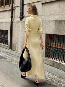 Elyressa Váy midi xòe thắt eo màu vàng dành cho nữ - Vàng nhạt - Xem 2