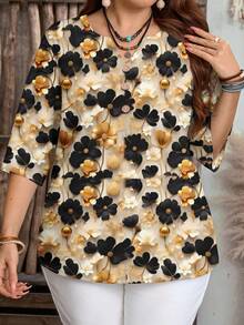 EMERY ROSE Áo sơ mi tay ngắn cổ chữ V in hoa lãng mạn màu vàng cỡ lớn dành cho nữ, phù hợp cho mùa hè Áo cánh sang trọng dành cho nữ Áo cánh hoa Áo cánh hoa dành cho nữ Áo cánh hoa màu đen và vàng dành cho nữ Áo sơ mi hoa - Nhiều màu - Xem 4