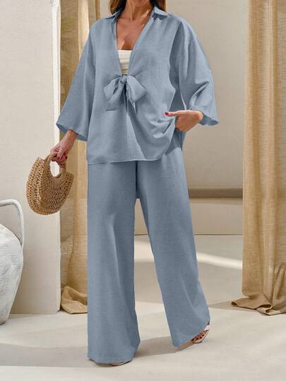 EURMUSE Women Blouse And Pant Two Peices Set