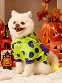 PETSIN 1pc Pet Cat Dog Universal Purple Polka Dot Print Plush Warm And Comfortable Little Monster Cosplay Dog Hooded Sweatshirt, PETSIN Original Design