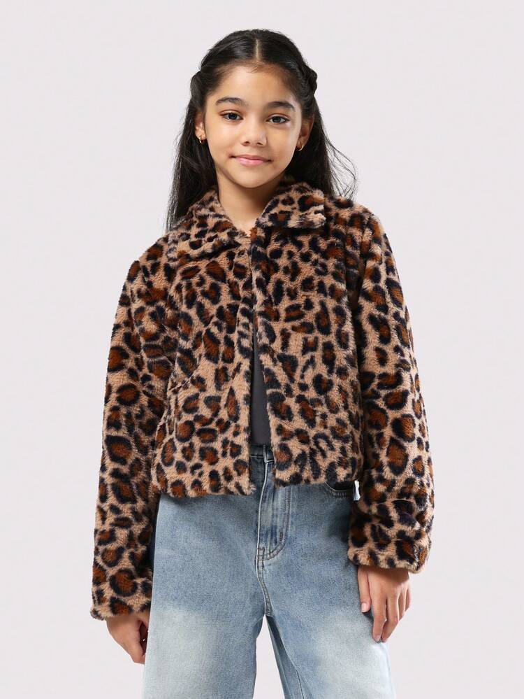 Plush Leopard Print Faux Fur Jacket With Zip Closure