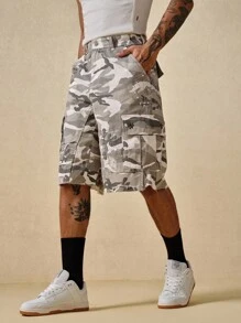Street Life Camouflage Casual Wide Leg Pocket Button Men's Denim Shorts - Multicolor - View 1