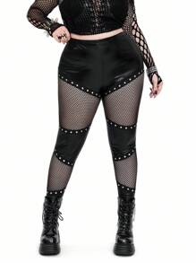 SHEIN Whyspr Quần legging cạp cao co giãn họa tiết Halloween Punk thường ngày bằng da PU co giãn cao cỡ lớn - màu đen - Xem 8