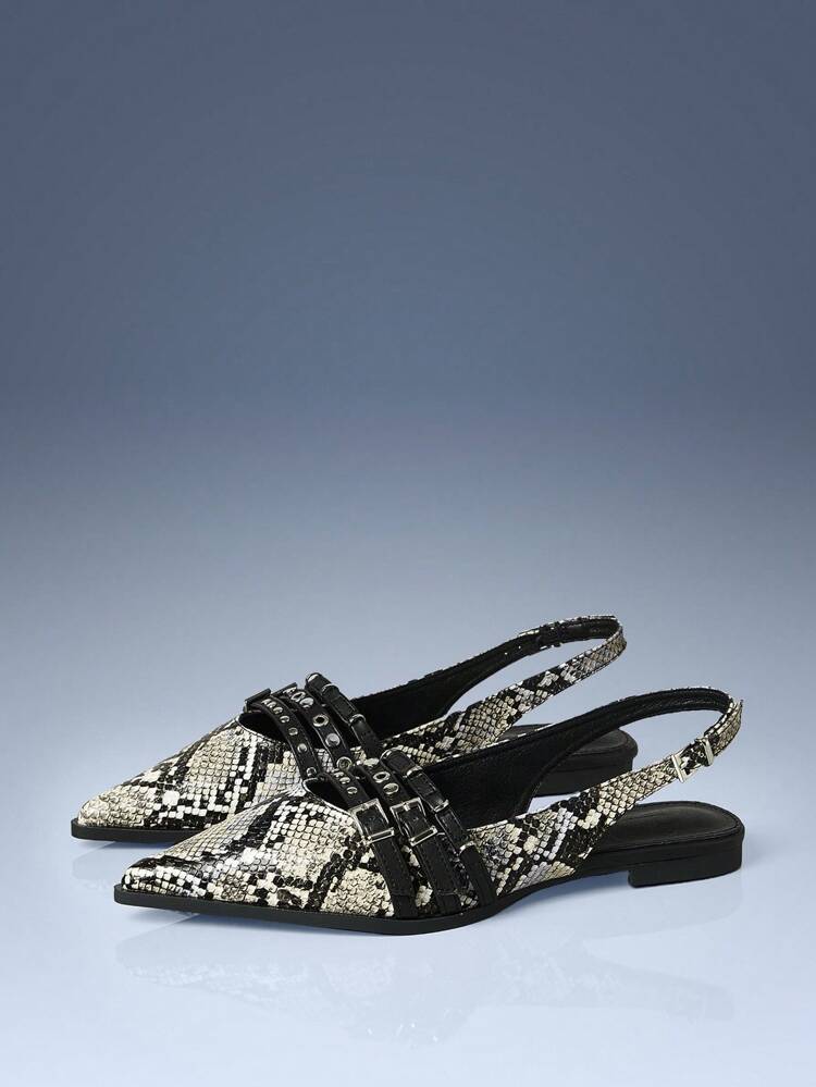 CUCCOO GRLICON New Pointed Toe Buckle Mule Flats Mary Jane Backless Sandals