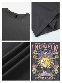 Tseoso 34% 纯棉女式休闲简约植物、太阳、月亮和口号图案短袖超大 T 恤，神秘、占卜，适合夏季、复古、街头服饰、图案 T 恤、夏季外出、女士外出上衣、返校、派对、毕业典礼 - 深灰色 - 查看 7