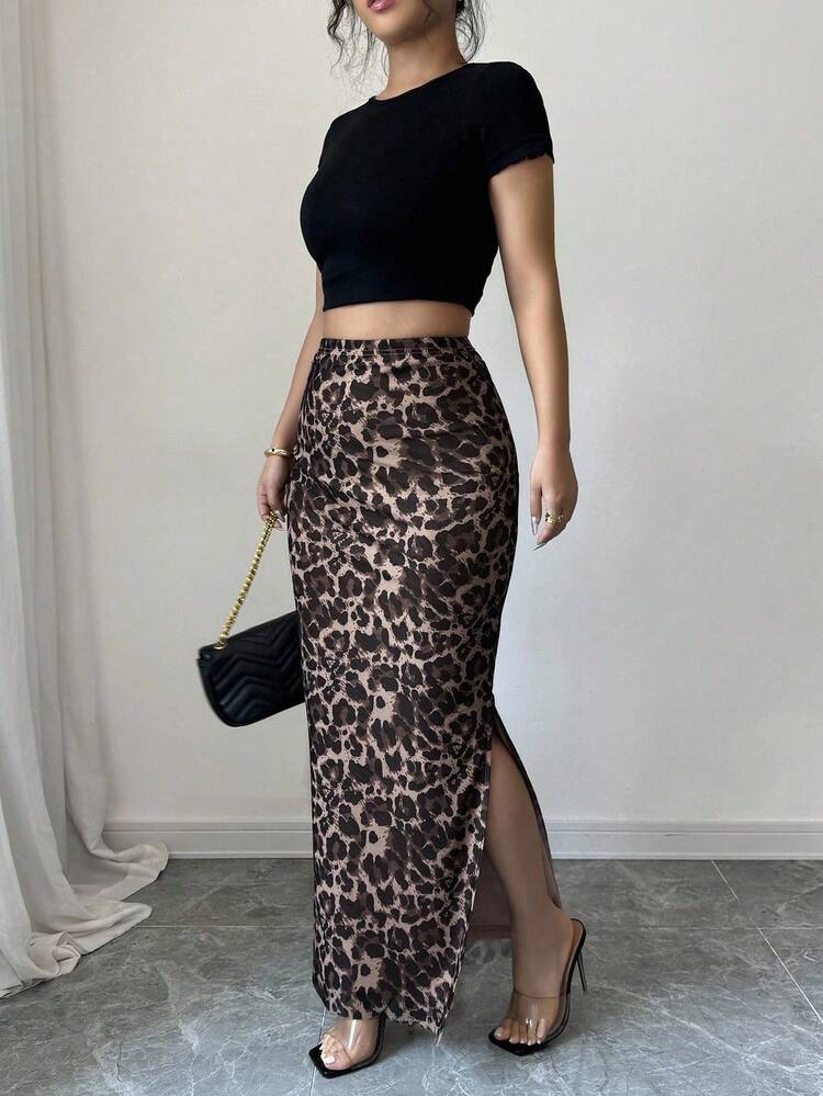 Rafferiza Women's Leopard Print Mesh Bodycon Skirt Fall Cloth For Women Leopard Skirt - Khaki - View 5