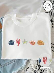 INAWLY Camiseta de mujer con bordado de estilo náutico y de playa de verano, con cuello redondo y diseño de bordado de icono de estilo universitario de verano - Blanco - Ver 3