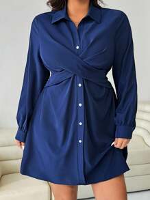 Solflare 秋冬新款连衣裙、修身大码连衣裙、个性化设计裹身裙、大码休闲纯色纽扣前衬衫裙、老钱风格女装、秋季、返校节、外出、约会、婚礼宾客礼服、裹身裙、秋季、返校节、外出、约会、婚礼宾客礼服、裹身裙、秋冬、优雅派对礼服、女士婚礼宾客礼服、民事婚礼礼服、女士约会礼服、女士夜间外出礼服、女士夏季礼服、女士蜜月装。女士婚礼宾客 - 寶藍色 - 查看 5