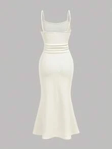 Girlism 2 件套少女米色人造毛皮披肩上衣和修身连衣裙套装，优雅时尚的休闲装 - 杏色 - 查看 7