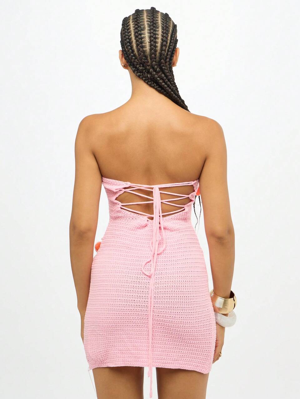 SUMWON WOMEN Crochet Knit Mini Dress With Floral Appliques