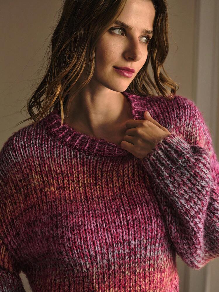 SPACE DYE PATTERN DROP SHOULDER OVERSIZE SWEATER