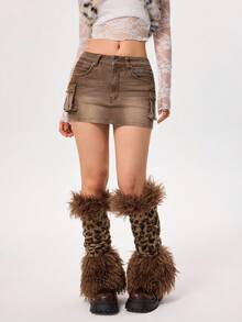 Rivivi Women's Fashion Mini Denim Skirt With Pockets - Brown - View 5