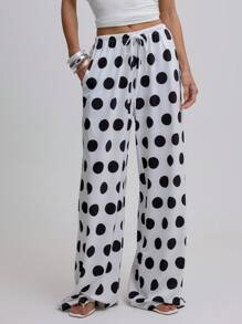 MUSERA Pantalones de verano divertidos con lunares, pantalones de lunares, pantalones de pierna ancha, para graduación, invitado de boda, fiesta - Blanco - Ver 2