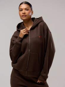 Musera Sport Áo khoác thể thao có khóa kéo Jersey, logo, áo hoodie năng động, trang phục tập gym, Padel Fitness, Desert Runner Fitness - Cà phê nâu - Xem 1