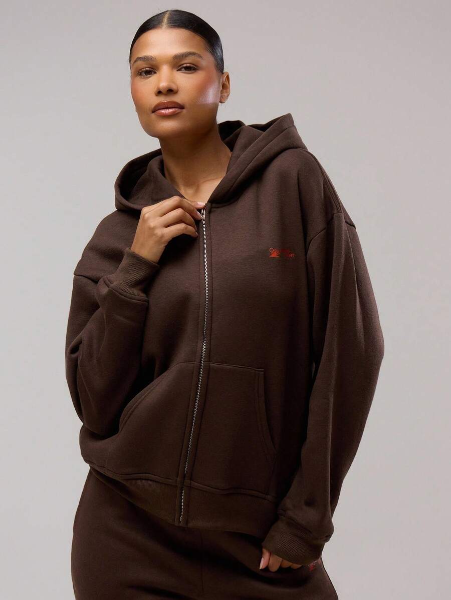 Musera Sport Áo khoác thể thao có khóa kéo Jersey, logo, áo hoodie năng động, trang phục tập gym, Padel Fitness, Desert Runner Fitness - Cà phê nâu - Xem 1