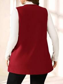 EMERY ROSE Plus Size Solid Color Sleeveless Loose Pocket Simple Casual Coat,Spring/Summer,Vacation / Vacation Autumn Winter - Red - View 2