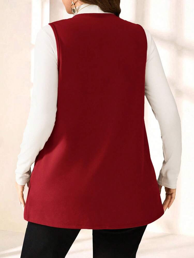 Plus Size Solid Color Sleeveless Loose Pocket Simple Casual Coat,Spring/Summer,Vacation / Vacation Autumn Winter