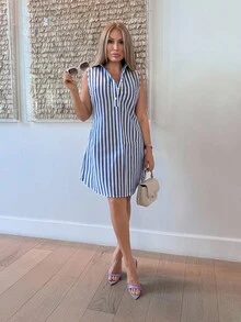 Cioccolato Contrast Color Striped Tank Dress - Multicolor - View 3