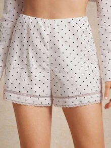 WESTFADE 100%纯棉府绸，饰以花卉蕾丝拼接，高腰修身波点短裤，适合秋季、冬季穿着，风格波西米亚、可爱、休闲、度假、纳什维尔牛仔风、乡村西部音乐会等。 - 彩色 - 查看 3