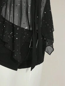SHEIN ICON Shiny Fabric Asymmetrical Mesh Hem Women's Camisole Black Sparkly Top,Black Tops