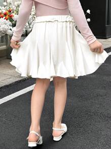 SHEIN Tween Girls White Ruffle Hem Mini Skirt, High Waist Pleated Skirt, Ballet Tutu Skirt, Party Dress, Streetwear, Summer/Autumn Skirt, White Skirt, Suitable For Girls White Mini Skirt - White - View 2
