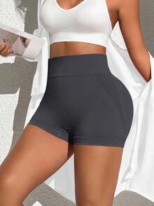 Easithlete Bộ 4 quần short tập yoga cạp cao cho nữ, màu đen, xanh navy, xám đậm, đỏ hồng, quần short thể thao liền mạch thoải mái, quần short tập luyện bó sát, quần short thể thao cạp cao cho nữ, quần short tập gym - Nhiều màu - Xem 6