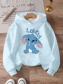 Girls' Casual Cute Cartoon Blue Rabbit Pattern Printed Pullover Sweatshirt Cute Hoodies For Girls Tween Girl Clothes Hoodie Cute Hoodies For Tweens Girls Hoodies Bunny Hoodies For Girls Fall Winter