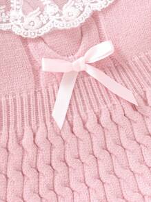 SHEIN 2pcs Baby Girls'  Casual Cute Sweater Dress And Knit Leggings Set, Featuring Twisted Cord, Lace Trim, Bow Details, Soft Knit, Suitable For Daily, Outdoor, Travel, Holiday, Home, Daycare And Playtime Occasions - Pink - View 6